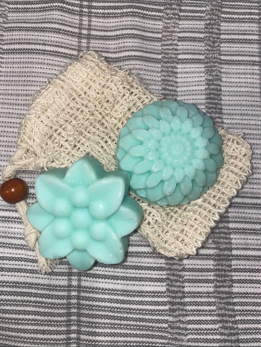 Handcrafted beef tallow soap bars with sisal soap saver